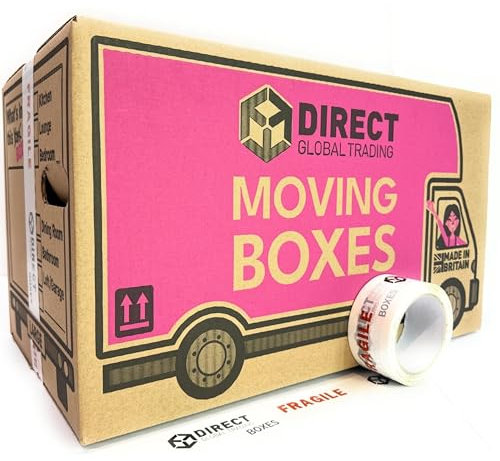 15 Strong Large Cardboard Storage Moving House Packing Boxes with Fragile Tape 52cm x 30cm x 30cm 47 litres Carry Handles and Room List