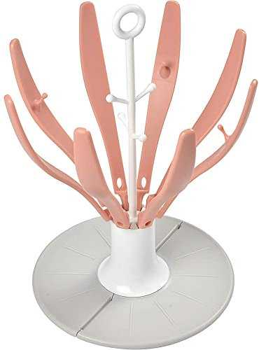 BÉABA, Egoutte biberons Arbre Flower, Pliable, 8 biberons et accessoires, Compact, Nomade, Rose