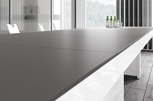 HU Design Konferenztisch HE-444 XXL ausziehbar in 8 Farben erhältlich 160 bis 412 cm (Anthrazit Matt/Weiß Hochglanz Kombination)