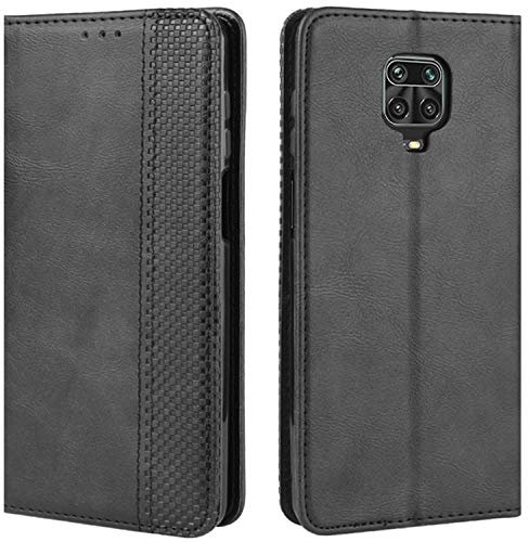 HualuBro Cover per Xiaomi Redmi Note 9S/9 PRO - Flip Cover a Libro in Retro PU Pelle Magnetica Antiurto Portafoglio Custodia (Nero)