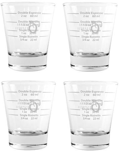 White Lined Espresso Shot Glass Measure for Coffee Espresso Machines - 85ml - by EDESIA ESPRESS - 4 Pack