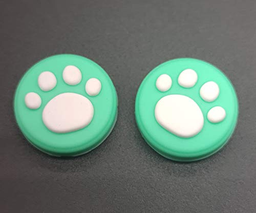 2 manopole per joystick in silicone per controller analogico Switch NS e Switch Lite Controller Thumbstick Cute Cat Paw Claw (verde-bianco)