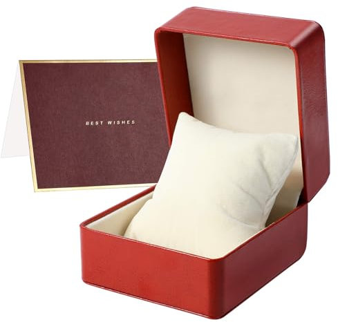 Uhrenbox Einzel, Premium PU Aufbewahrungsbox, Uhr Geschenkbox für Männer Frauen Unisex Geschenkbox Schmuck Armband Aufbewahrung (braun-rot)