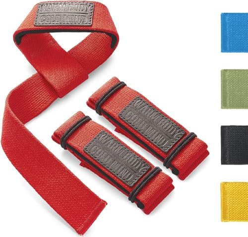 WARM BODY COLD MIND Lasso Lifting Straps mit 3mm/6mm Neoprene - Getestet bei 350kg - Zughilfen für Krafttraining, Fitness Bodybuilding, Wrist Wraps, Weightlifting (Rot Basic)