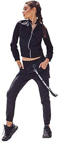 Selente #Fashionista Damen trendiger Trainingsanzug Jogger mit Reißverschluss, Gr. XL, Schwarz Stehkragen