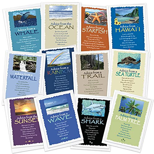 Your True Nature 12 Aloha Grußkarten-Set – Beratung von einem Regenbogen, Hawaii, Sonnenuntergang Strand, Meeresschildkröte, Wal, Welle, Ozean, Hai, Seestern, Trail, Wasserfall, Palme (AMGC12-ALOHA)