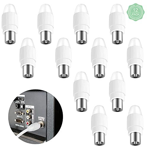 ShiSheng Conector Antena TV 6 Piezas de Adaptador Macho coaxial y 6 Piezas de Conector Hembra Coaxial, Kit de Cabezal para Cable Antena TV Enchufe para Conector Antena de Televisión Radio(Blanco)