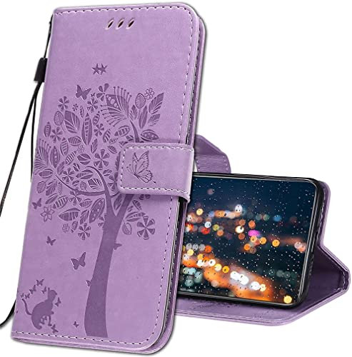 IMIRST Coque pour Oppo A15 Rabat Étui, Oppo A15 Protection Housse en Cuir PU, Coques Portefeuille pour Oppo A15 Smartphone. KT1 Wish Tree Purple