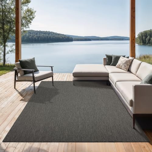 the carpet Mistra - robuster Teppich, modern, langlebig und pflegeleicht, In- und Outdoor, Wohnzimmer, ideal für Küche, Flur und Wintergarten, flachgewebt, Anthrazit, 240 x 340 cm