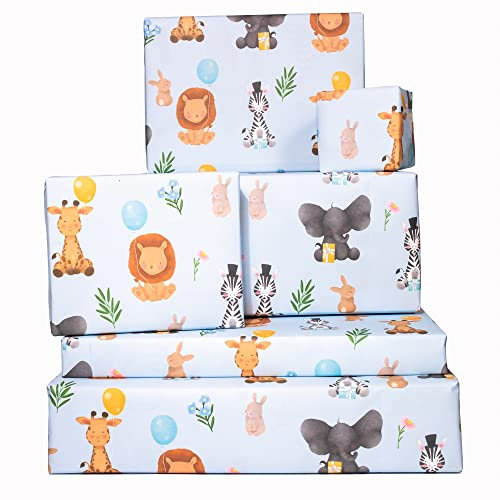Central 23 - Süßes Geschenkpapier für Kinder 70 x 50 cm - 6x Blatt Geschenkverpackung - Tierbaby Packpapier für Mädchen Jungen Frauen Männer - Kinder Geschenkpapier aus nachhaltigem Papier