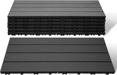 Lospitch WPC Terrassenfliesen 30x60cm 6er Set für 1m² in Holzoptik für Garten Balkon Bodenbelag mit Drainage und Klicksystem Terrassendielen Balkonfliesen Klickfliesen Holzfliesen Anthrazit