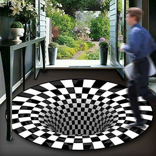 ZCYYL 3D Bodenloses Loch Teppich mit Optischer Täuschung, Schwarz Weiß Kariert Abstrakte Geometrie Optische Fußmatte, Anti-Rutsch Dekor Teppich (Color : Style2, Size : 60cm/23.6inch)