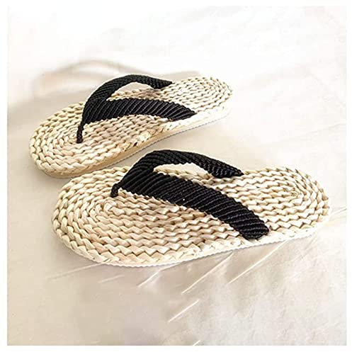 FOURTOC Tongs en Paille Hommes Femmes, Pantoufles D'été Sandales en Lin de Paille à la Mode Tongs Confortables Chaussures Décontractées Antidérapantes en Tongs Pantoufles,Grass Color,US5/EU36