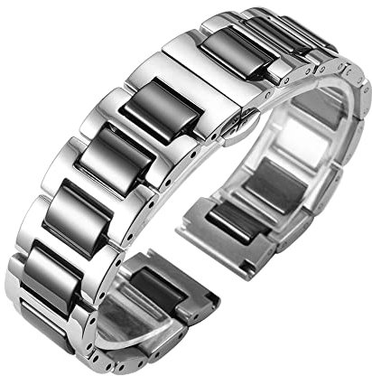 Uhrenarmband aus Edelstahl, Keramik, Universal-Armbänder, Schmetterlingsschnalle, Metall-Uhrenarmband, für Herren und Damen, universell (20 mm, B-schwarze Keramik und Silber)