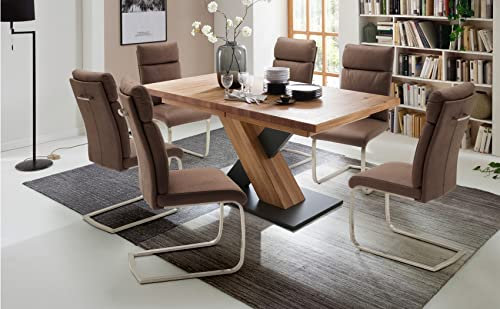 expendio Essgruppe Meo A Wildeiche massiv 140(220) x78x90 cm + Schwingstühle Ruby Sand Tischgruppe Esszimmer ausziehbar, Anzahl Stühle:mit 4 Stühlen
