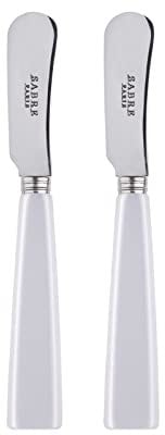 SABRE PARIS - Set of 2 Spreader Knives 14cm - Icône Collection - Perfect for Butter, Tapenades, Spreads - Stainless Steel & Acrylic - Dishwasher Safe - White
