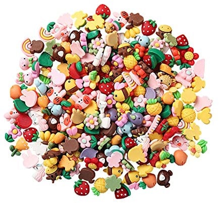 JIHUOO 50 Pcs Resin Fruit Animal Charms Slime Nail Charms Flat Back Craft Charms Flatback Cabochons Buttons Scrapbooking Embellishments for Pencil Case