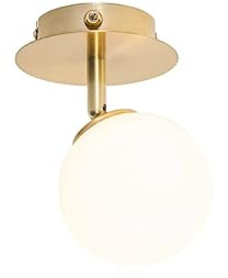 Qazqa - Modern Moderner Wand Spot I Spotlight I Strahler I Lampe I Leuchte Gold I Messing mit Opalglas mit Schalter - Athens I Wohnzimmer I Schlafzimmer - Stahl Rund - LED geeignet G9