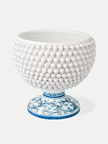 Terrecotte del Sole - Portapianta Pigna in ceramica siciliana originale bianca piede decorato 30 x 32 cm, realizzata e decorata a mano.