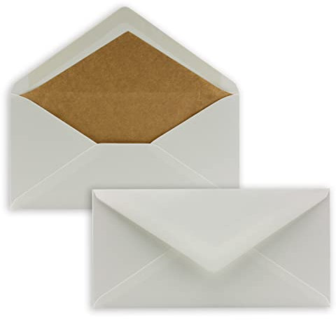 100x Brief-Umschläge DIN Lang - Naturweiß gefüttert - Nassklebung 11 x 22 cm - 90 g/m² Spitzklappe mit Seidenfutter in Kraftpapier Braun - Recycling Papier - von NEUSER PAPIER