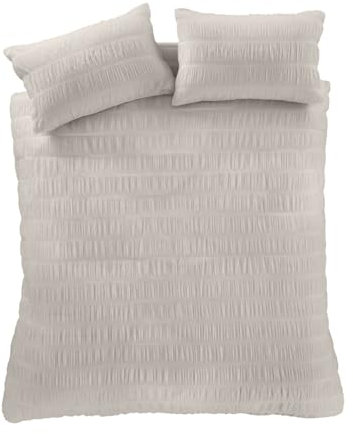 Catherine Lansfield Bedding Seersucker Bettwäsche-Set für Super-Kingsize-Betten mit Kissenbezügen, Natur