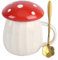 XinHuiGY Tazza di Fungo, Mug di Caffè Carina con Coperchio, Cucchiaio, Tazza di tè di Porcini kawaii, 250 ml Coppa di Funghi per latte, Fortuna Regalo per Donne, Ragazza, Natale, Compleanni (Rosso)
