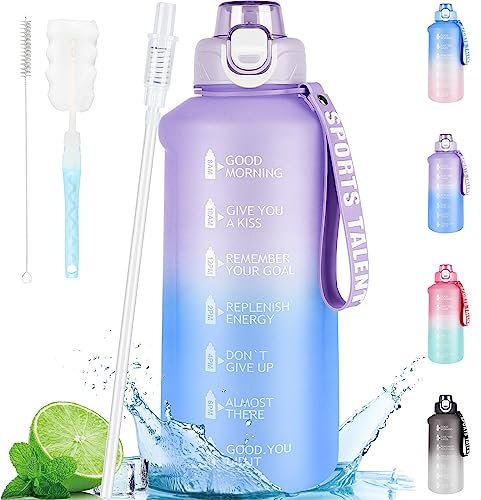 AOHAN Gourde 2l, Gourde Sport Avec Paille, Bouteille D'eau De Motivation Avec Marqueur De Temps, Grande Gourde Sans Bpa Pour Sport, Gym, Bureau, Course À Pied
