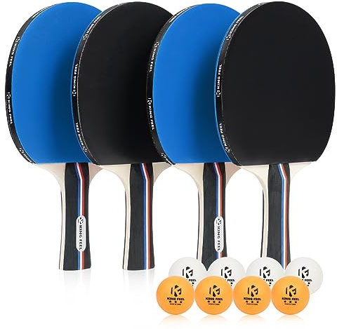 Ping Pong Paddel Set von 4 Premium Tischtennisschlägern 3-Sterne Ping Pong Bälle (8) mit Ping Pong Paddle Fall Professionelle Tischtennisschläger Set für Indoor & Outdoor Spiele