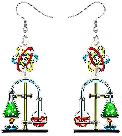 LONYOO Acryl Thema Ohrringe Baumeln Zurück zu Schule Schmuck lustig Physik Chemie Astronomie Geschenke für Lehrer Frauen Mädchen (Chemie Multi)