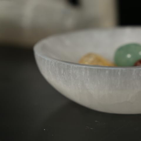 Runde LUXUS-Schale aus Selenit in den Größen 6 cm, 8 cm, 10 cm und 14 cm. Zeitlose Eleganz für stilvolles Dekor (14 cm)