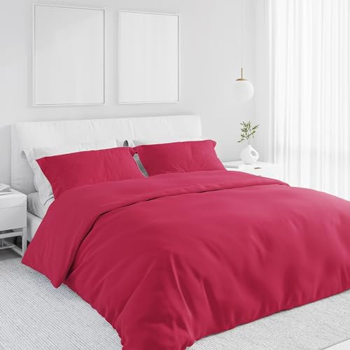 PASSION, Set Copripiumino in Cotone 100%, tinta unita, con federe incluse, sacco per piumino (Matrimoniale 250x200 + 2 Federe, FUXIA)