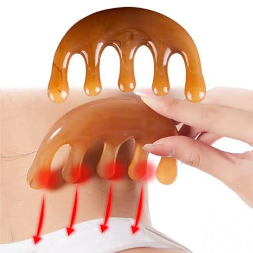 KGDUYC gua sha,Rouleau Massage Visage,Peigne à Cheveux, Peigne à Dents Larges, Brosse de Massage du Cuir chevelu, Outil de beauté pour gratter la tête (Ambre)