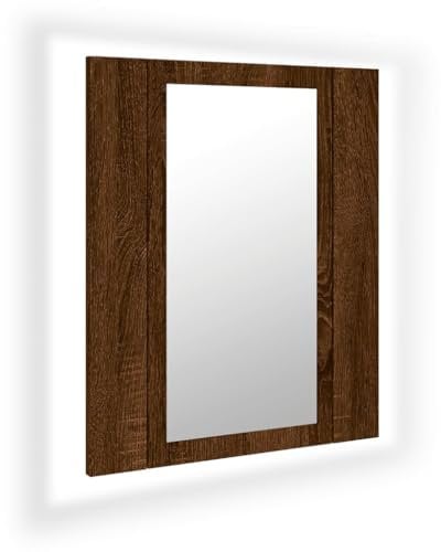 vidaXL Armario de Baño con Espejo LED, Mueble con Almacenaje, Armario de Pared para Maquillaje, Mueble para Lavabo de Aseo, Madera Marrón Roble