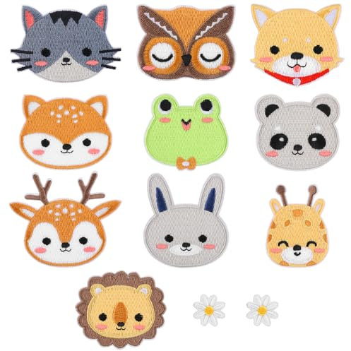 TIESOME Cute Animal Iron On Patches, 12PCS Cartoon Embroidered Patches Sew On Patches Sewing Flower Repair Applique DIY Accessory for Clothing Jackets Hats Backpacks Jeans
