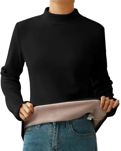 NIBESSER Lupetto Donna Manica Lunga Elasticizzato Maglia Termica Donna in Pile Spesso Morbido Casual Elegante Sottogiacca Caldo Basic Intima Collo Alto per Inverno Autunno, Nero, XL