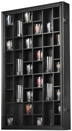 Sboitflmm 46 Schnapsglas Vitrine - Holz abschließbar mit abnehmbaren Ablagen Wandhalterung Schrank für Sammlung Schnapsglas - 98% UV-Schutz Acrylglastür Schwarz