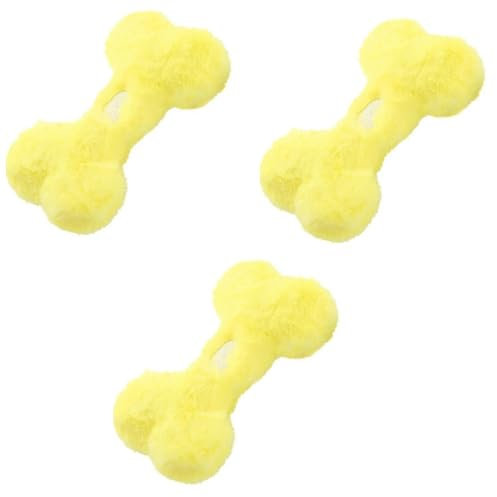 ELMAIN Hundespielzeug, niedliches Knochen-Plüsch-Gesangs-Hundespielzeug mit Bb namens Zähneknirschen, bissfest, interaktives Spielzeug, 3 Stück, Gelb