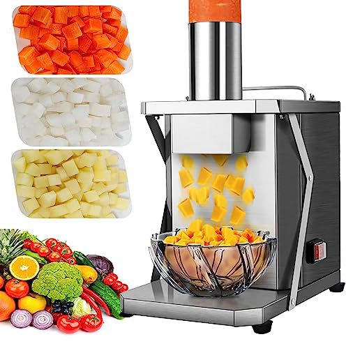 DSeenLeap Coupe-légumes électrique 5 en 1 Commercial, 200 W, Hachoir à légumes, broyeur Automatique de Pommes de Terre, Robot culinaire, Machine de découpe de Fruits avec Lames de 6/8/10/12/15 mm