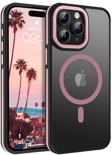DOMAVER Hülle für iPhone 15 Pro Max Kompatible mit MagSafe, Handyhülle iPhone 15 Pro Max 6.7 Case, Durchscheinende Matt Galvanisierte Spleiß Farbe Magnetisch Schutzhülle für Damen Mädchen,Rosa
