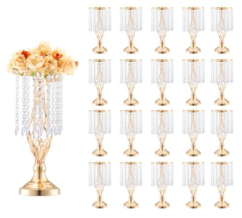 VEVOR 20 STK 43 cm hoher Blumenständer aus Kristallglas für Hochzeiten, Metallvase für Hochzeitsmittelstücke, goldene Blumenhalter, Blumenständer für Tische, Hochzeitsessen, Partys