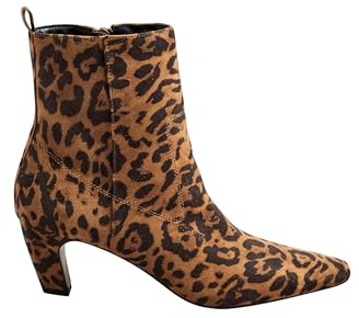 Long Tall Sally - Lts Beige Leopard Faux Suede Heeled Ankle Boot In Standard Fit - Women's