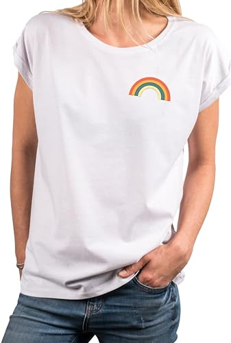 MAKAYA Regenbogen Shirt Damen Kurzarm Sommer Top Rundhals Rainbow Oberteile Regenbogenfahne Regenbogenflagge LGBTQ Weiß XXL