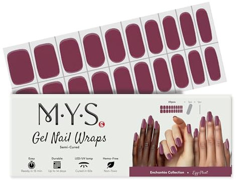 MYSc Gel Nail Wraps (Egg-Plant), Semi-Cured Gel Nail Wraps, 20 UV Gel Strips for a Long-Lasting, Salon-Quality Manicure at Home, Easy to Apply, No Smudges, Easy to Remove, Works with Any UV Lamp