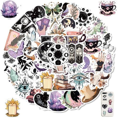 Hexen Aufkleber 50 Stück,Witchy Sticker Set Wasserfest, Wasserfeste Vinyl Sticker,Vintage Fantasy Sticker, Sticker Aesthetic Für Laptop Fahrrad Skateboard Motorrad Snowboard Koffer