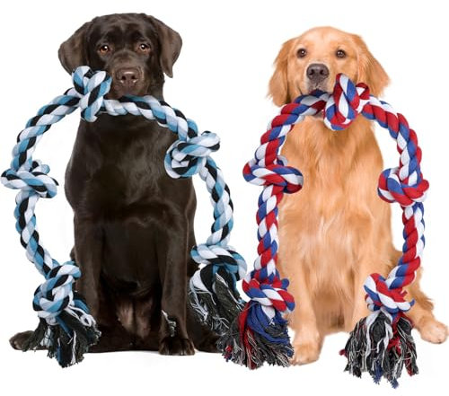 ROGTYO 2 Pack Extra große Hundespielzeug Knoten Tau 94cm Interaktives Robustes gedrehtes Seilspielzeug Hundespielzeug Seil mit 5 Knoten War Dog Rope Toy für Mttelgroße große Hunde