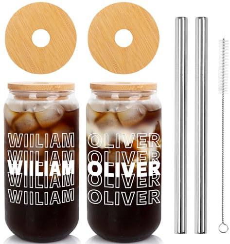 Glas Personalisiert mit Namen, 530ml Trinkbecher mit Deckel & Strohhalm – Geschenk für Mama, Freundin