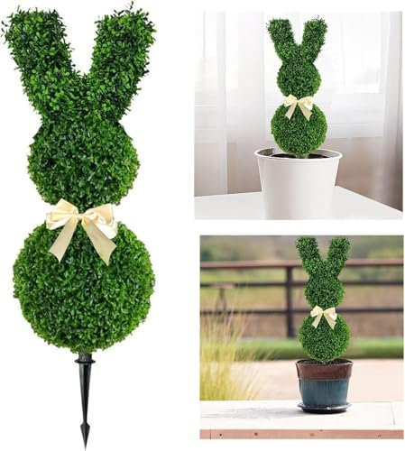 Bunny Topiary, Künstlicher Hasenbaum, Hasen-Topiary Buchsbaum Künstlich, künstliche Formschnittbäume mit Erdspieß, Osterdeko Draußen, Gartendekoration (70CM)