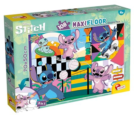 Lisciani - Puzzle Disney Stitch für Kinder ab 4 Jahren - Doppelseitig 108 Teile - Manuelle Aktivität zum Ausmalen - Lernspiele ohne Bildschirm - Disney Malspiele - Feinmotorik und Beobachtung.