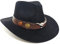 Cowboyhut Western Style Damen Herren | Chamois Lederhut mit Bullenkopf-Applikation & verstellbarem Band（56-58cm）– Breitkrempiger Outback-Hut für Festival, Gartenarbeit & Mottopartys (Schwarz)