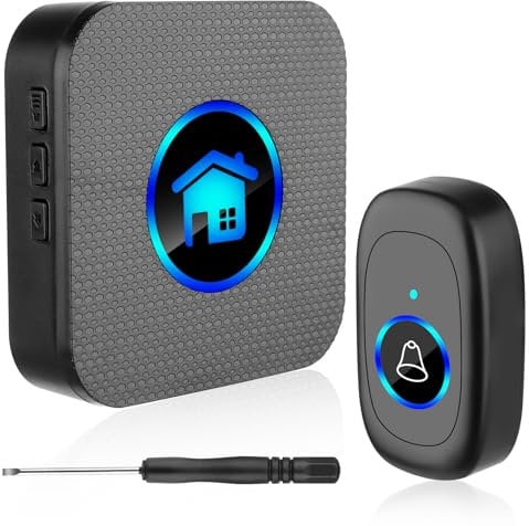 VFANDV Timbre Inalámbrico Exterior Impermeable, Timbre Inalámbrico, IP55 Impermeable Doorbell 300M, Kit de Timbre Inalambrico, 5 Niveles de Volumen y 55 Melodías, Indicador LED para Hogar (Rectángulo)